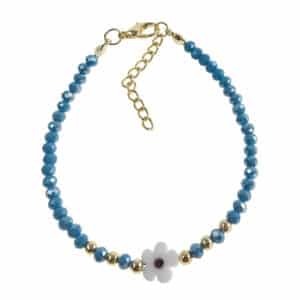 Bondi Blue Beads with Flower Bracelet