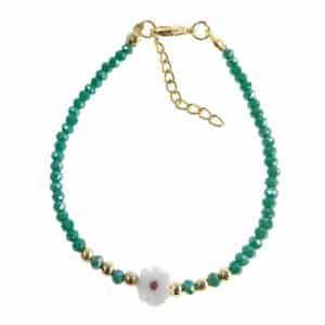 Pine Green Beads with Flower Bracelet