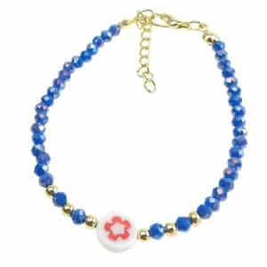 Azure Blue Beads with Flower Bracelet