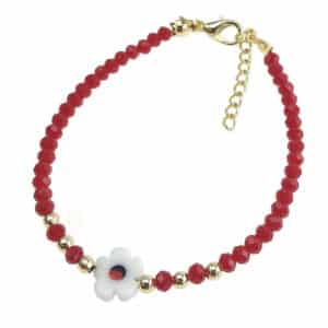 Cherry Red Beads with Flower Bracelet