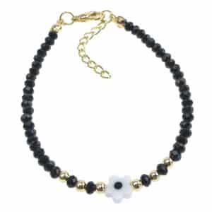 Midnight Black Beads with Flower Bracelet